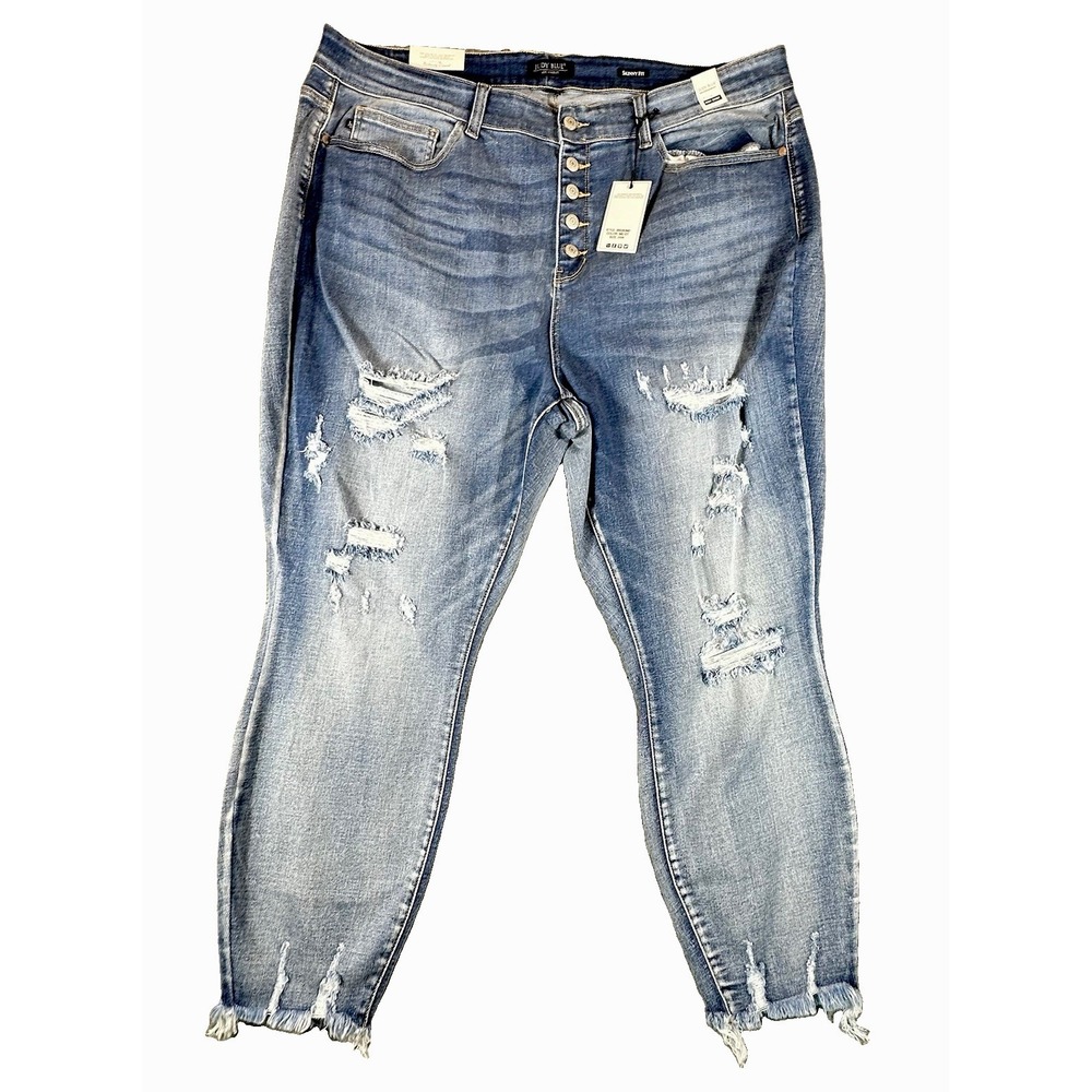 Judy Blue Womens 24W Distressed Skinny Jeans Medium Wash Plus Curvy Boho New